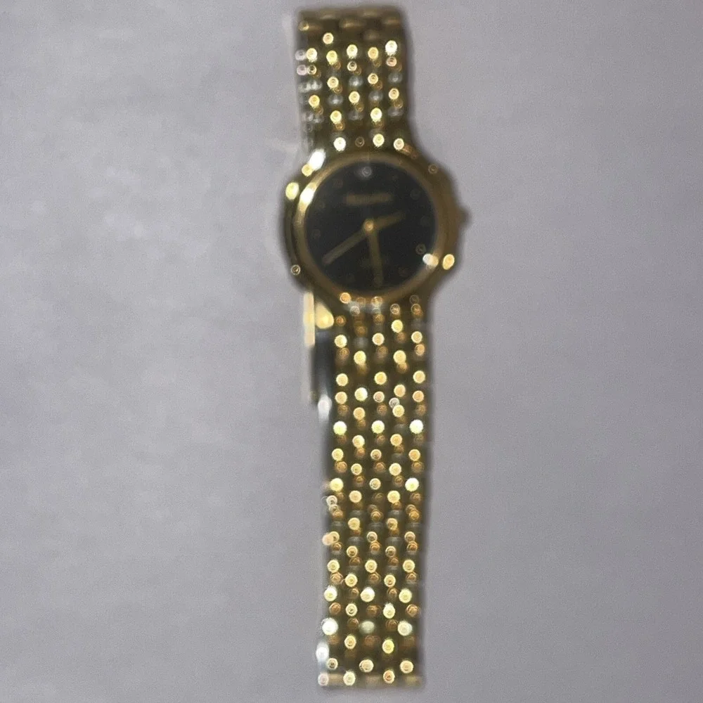 Beautiful Vintage Valentino Gold Toned Quartz Watch With Genuine Diamond -In Box